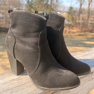 Express Black Suede Ankle Booties with Block Heel